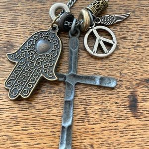Cross Hamsa Peace Sign Pendant Necklace